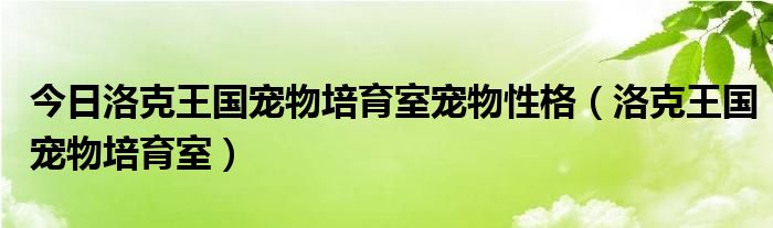 今日洛克王国宠物培育室宠物性格（洛克王国宠物培育室）