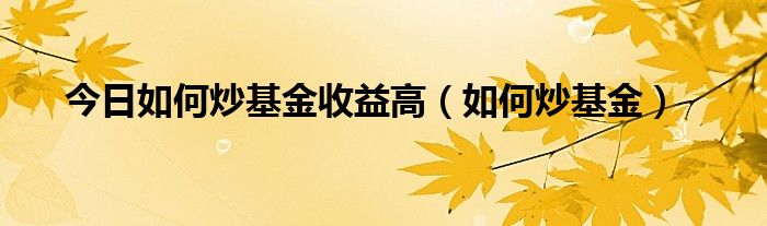 今日如何炒基金收益高（如何炒基金）