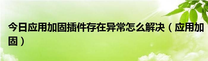 今日应用加固插件存在异常怎么解决（应用加固）