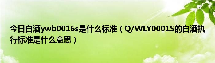 今日白酒ywb0016s是什么标准（Q/WLY0001S的白酒执行标准是什么意思）