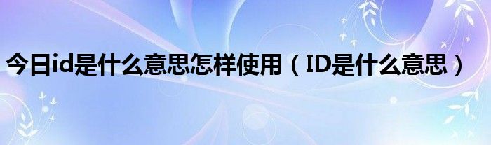 今日id是什么意思怎样使用（ID是什么意思）