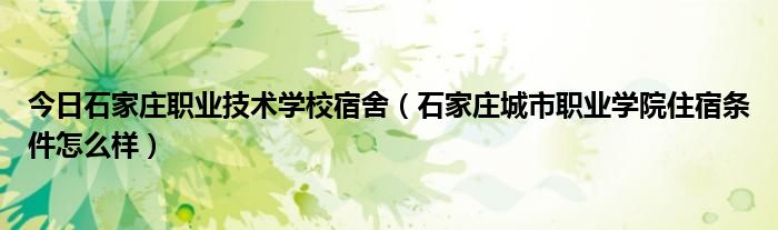今日石家庄职业技术学校宿舍（石家庄城市职业学院住宿条件怎么样）