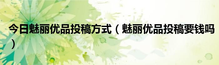 今日魅丽优品投稿方式（魅丽优品投稿要钱吗）