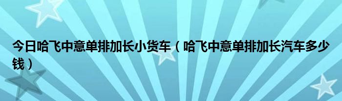 今日哈飞中意单排加长小货车（哈飞中意单排加长汽车多少钱）