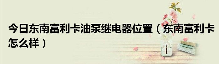 今日东南富利卡油泵继电器位置（东南富利卡怎么样）