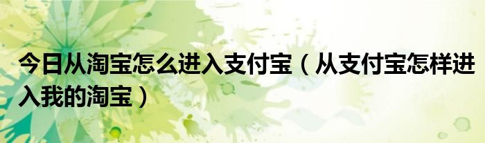 今日从淘宝怎么进入支付宝（从支付宝怎样进入我的淘宝）