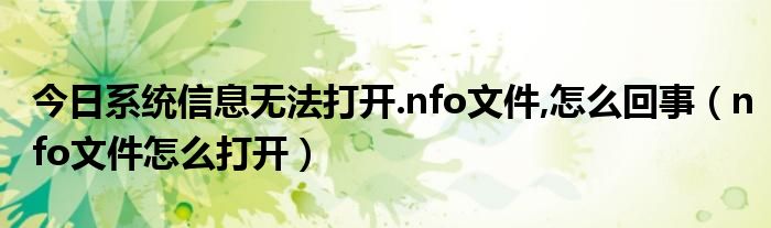 今日系统信息无法打开.nfo文件,怎么回事（nfo文件怎么打开）