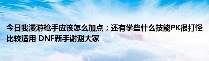 今日我漫游枪手应该怎么加点；还有学些什么技能PK很打怪比较适用 DNF新手谢谢大家