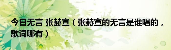 今日无言 张赫宣（张赫宣的无言是谁唱的，歌词哪有）