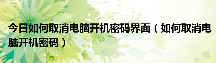 今日如何取消电脑开机密码界面（如何取消电脑开机密码）
