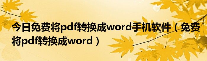 今日免费将pdf转换成word手机软件（免费将pdf转换成word）