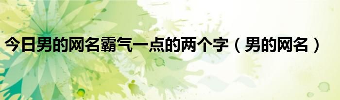 今日男的网名霸气一点的两个字（男的网名）