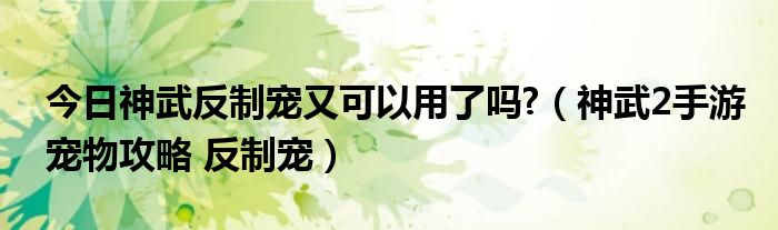 今日神武反制宠又可以用了吗?（神武2手游宠物攻略 反制宠）