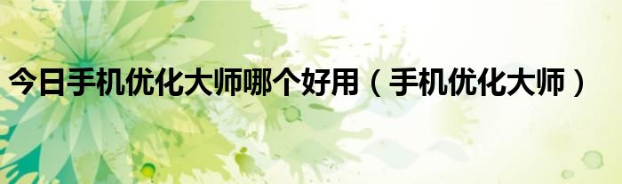 今日手机优化大师哪个好用（手机优化大师）