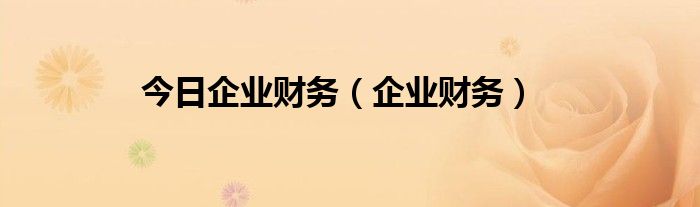 今日企业财务（企业财务）