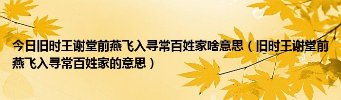 今日旧时王谢堂前燕飞入寻常百姓家啥意思（旧时王谢堂前燕飞入寻常百姓家的意思）
