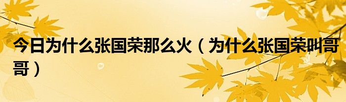 今日为什么张国荣那么火（为什么张国荣叫哥哥）