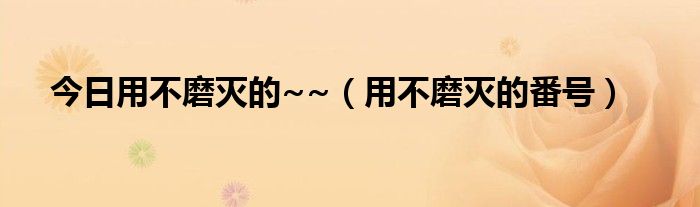 今日用不磨灭的~~（用不磨灭的番号）