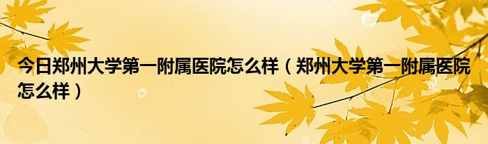 今日郑州大学第一附属医院怎么样（郑州大学第一附属医院怎么样）