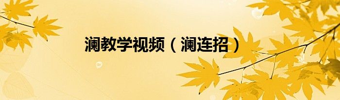 澜教学视频（澜连招）