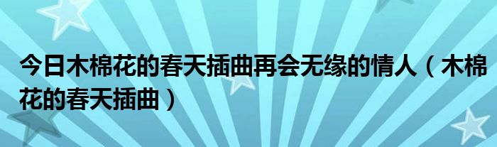 今日木棉花的春天插曲再会无缘的情人（木棉花的春天插曲）
