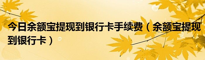 今日余额宝提现到银行卡手续费（余额宝提现到银行卡）