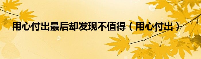 用心付出最后却发现不值得（用心付出）