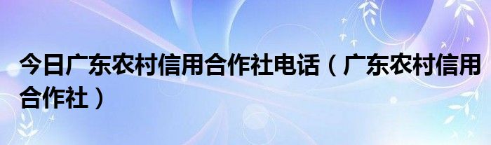 今日广东农村信用合作社电话（广东农村信用合作社）