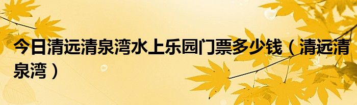 今日清远清泉湾水上乐园门票多少钱（清远清泉湾）