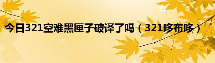 今日321空难黑匣子破译了吗（321哆布哆）