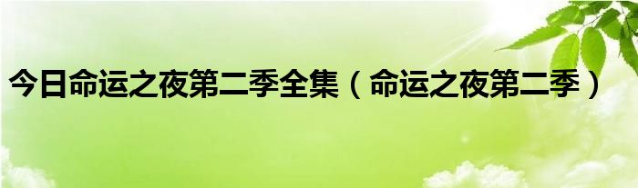 今日命运之夜第二季全集（命运之夜第二季）
