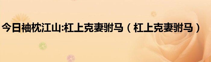 今日袖枕江山:杠上克妻驸马（杠上克妻驸马）