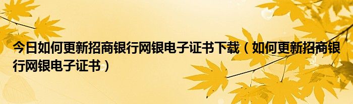 今日如何更新招商银行网银电子证书下载（如何更新招商银行网银电子证书）