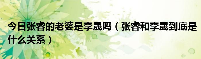 今日张睿的老婆是李晟吗（张睿和李晟到底是什么关系）