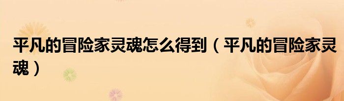 平凡的冒险家灵魂怎么得到（平凡的冒险家灵魂）