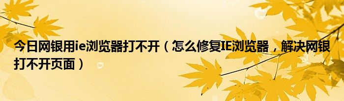 今日网银用ie浏览器打不开（怎么修复IE浏览器，解决网银打不开页面）