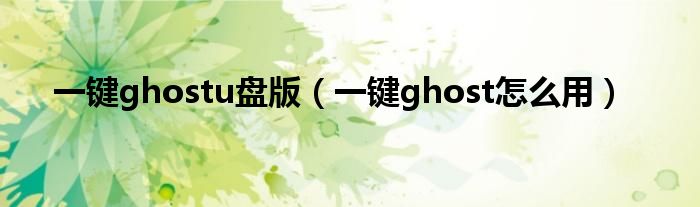 一键ghostu盘版（一键ghost怎么用）