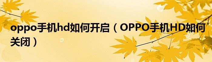 oppo手机hd如何开启（OPPO手机HD如何关闭）