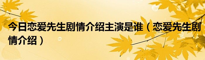 今日恋爱先生剧情介绍主演是谁（恋爱先生剧情介绍）