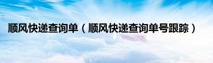 顺风快递查询单（顺风快递查询单号跟踪）