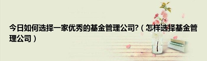 今日如何选择一家优秀的基金管理公司?（怎样选择基金管理公司）