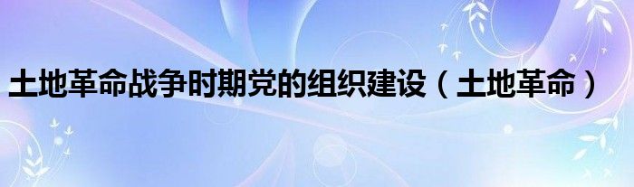 土地革命战争时期党的组织建设（土地革命）