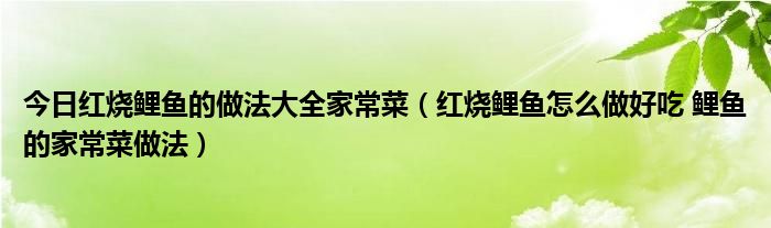 今日红烧鲤鱼的做法大全家常菜（红烧鲤鱼怎么做好吃 鲤鱼的家常菜做法）