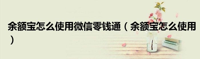 余额宝怎么使用微信零钱通（余额宝怎么使用）