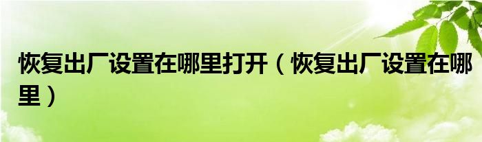 恢复出厂设置在哪里打开（恢复出厂设置在哪里）