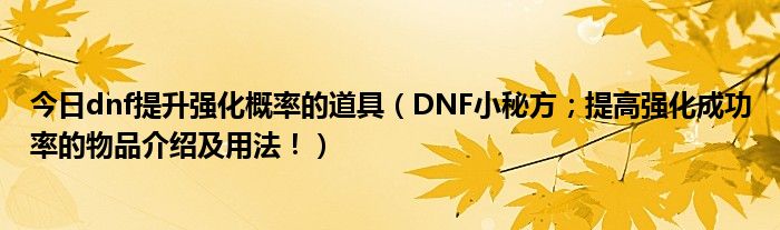 今日dnf提升强化概率的道具（DNF小秘方；提高强化成功率的物品介绍及用法！）