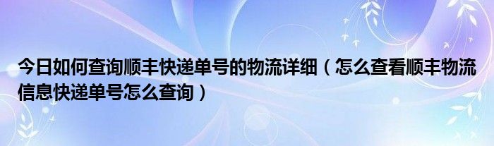 今日如何查询顺丰快递单号的物流详细（怎么查看顺丰物流信息快递单号怎么查询）