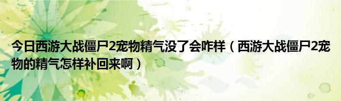 今日西游大战僵尸2宠物精气没了会咋样（西游大战僵尸2宠物的精气怎样补回来啊）