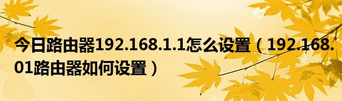 今日路由器192.168.1.1怎么设置（192.168.01路由器如何设置）