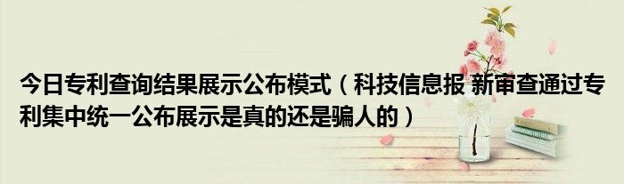 今日专利查询结果展示公布模式（科技信息报 新审查通过专利集中统一公布展示是真的还是骗人的）